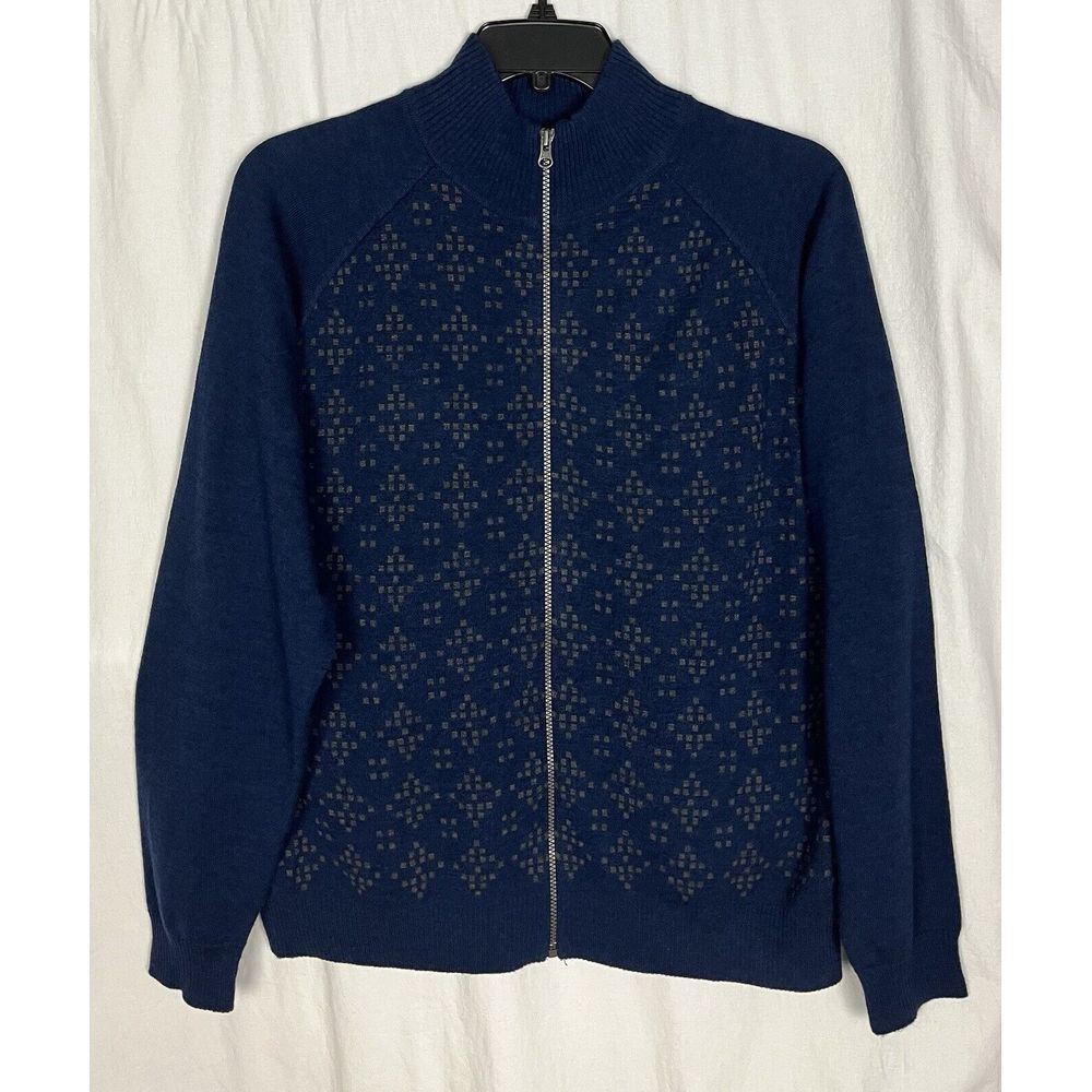 Murano Full Zip Cardigan‎ Men XL Blue Knit Wool Monck Neck Long Sleeve Casual